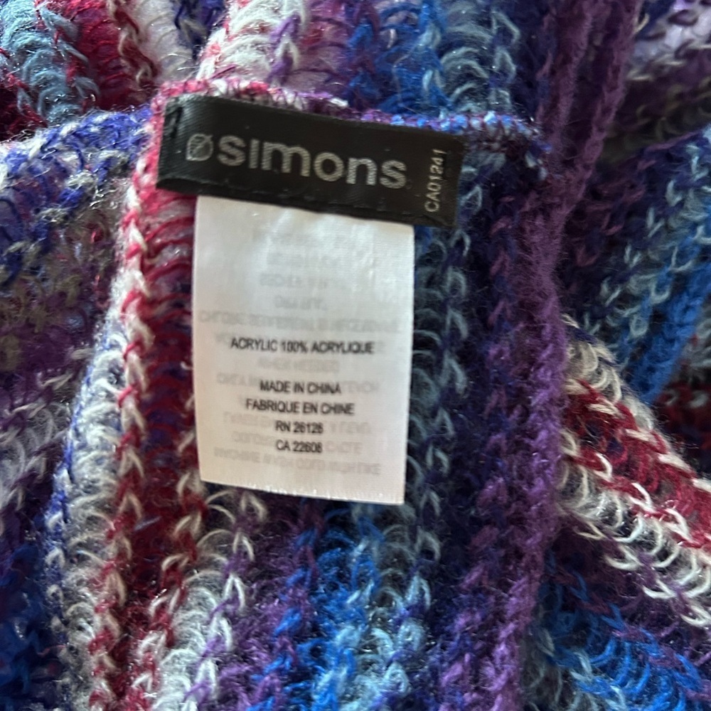 🧡5/$25🧡Simons Vibrant Knit Scarf with Red, Blue, and Purple - Picture 2 of 2